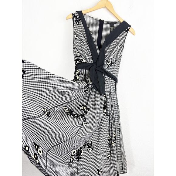 Marc Jacobs Black & White Gingham Floral Dress Size 6 Fit & Flare Sleeveless - Picture 10 of 12